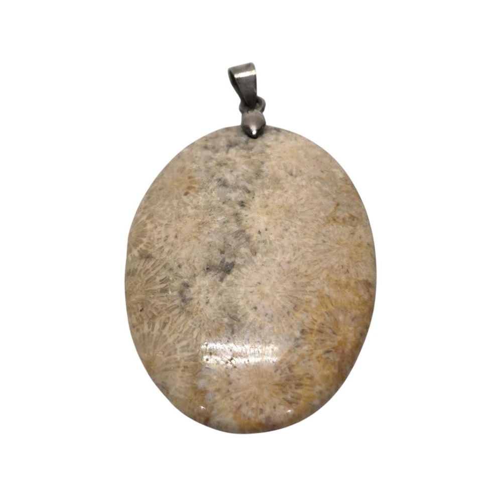 Fossil Coral Pendant Unisex OS Tan Oval Polished Stone Boho Organic Artistic